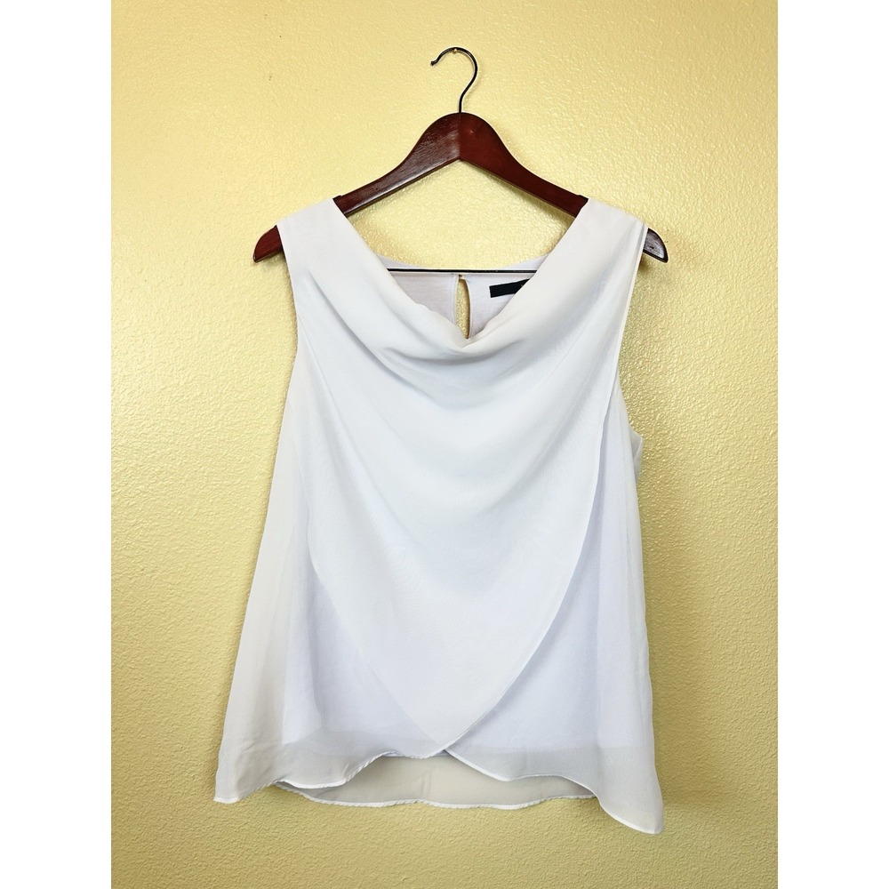 Harve Benard Blouse Drape Cowl Neck Top White Layered Sophisticated Medium